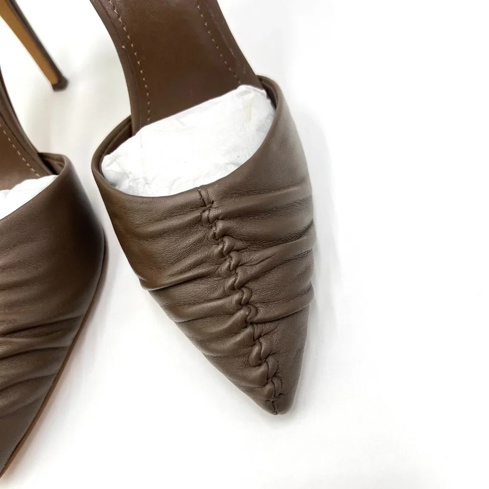 DKNY‎ Size 6 Ruched Nappa Brown Leather Stiletto Point Toe Heels Pumps Shoes